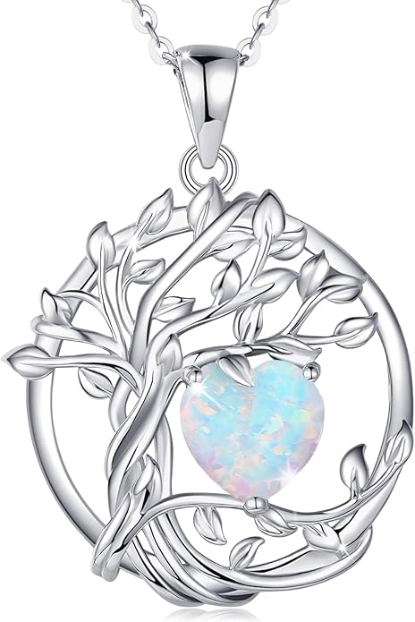 FANCIME Tree of life Birthstone necklace Sterling Silver Pendant Birthstone Necklace Gemstone Anniversary Birthday Jewelry Christmas Gifts for Mom Her Wife