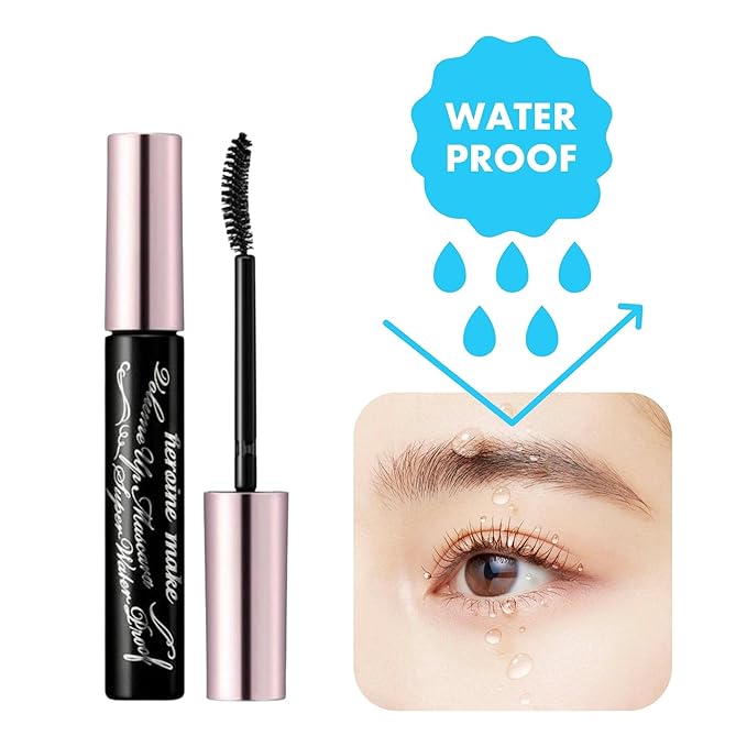 HEROINE MAKE by KISSME Volumizing Mascara Waterproof & Curvy Brush for Eye Makeup | Waterproof Mascara Volume & Length by Defining Fiber for Long-lasting Natural Eyelash Look, from Japan, Black, 1 EA