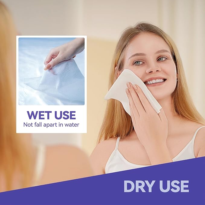 Disposable Face Towels, 10"×12" XL Face Towelette Disposable, Soft Makeup Remover Dry Wipes, Thick Facial Tissue for Women Cleansing, Skin Care, 50 Count (2 Pack)