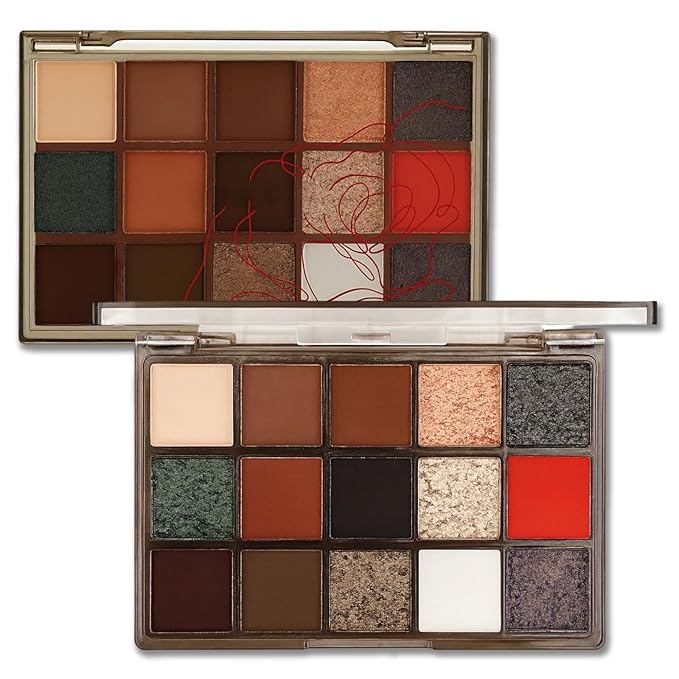 Erinde Warm Neutral Smokey Eyeshadow Palette, 15 Colors Matte Shimmer Metallic, Brown Terracotta Champagne Black White Red, High-Pigment Blendable Eye Shadow for Daily Wear, Parties & Halloween