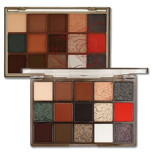 Erinde Warm Neutral Smokey Eyeshadow Palette, 15 Colors Matte Shimmer Metallic, Brown Terracotta Champagne Black White Red, High-Pigment Blendable Eye Shadow for Daily Wear, Parties & Halloween