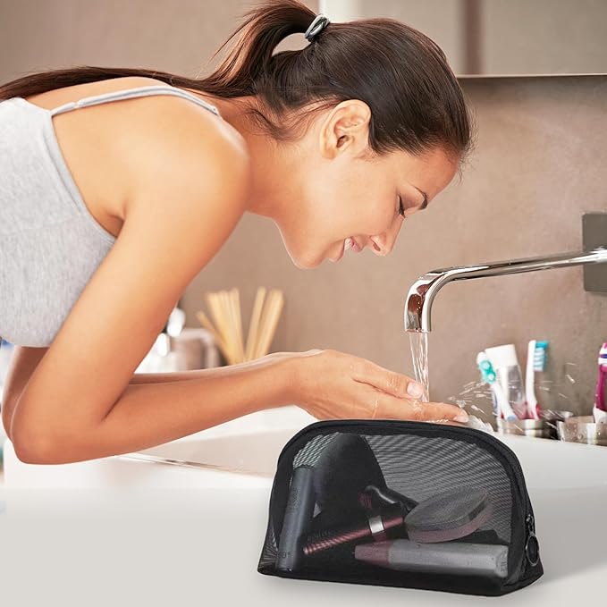 8 Pieces Mesh Makeup Bag Set,Cosmetic Bags Make up pouch,Portable Clear Travel Toiletry Makeup Kit Bag Organizer Mesh Zipper Pouch Purse Beauty Storage Bags for Home Office Travel Accessories(Black)