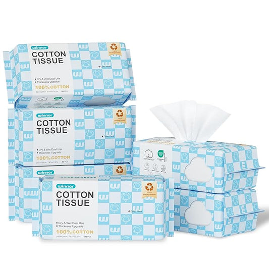 Winner Soft Face Towels, Upgraded Thicker 100% USA Cotton Dry Wipes, Unscented and Gentle on Sensitive Skin, Disposable Makeup Remover and Facial Towelettes (480 Count, Pack of 6)