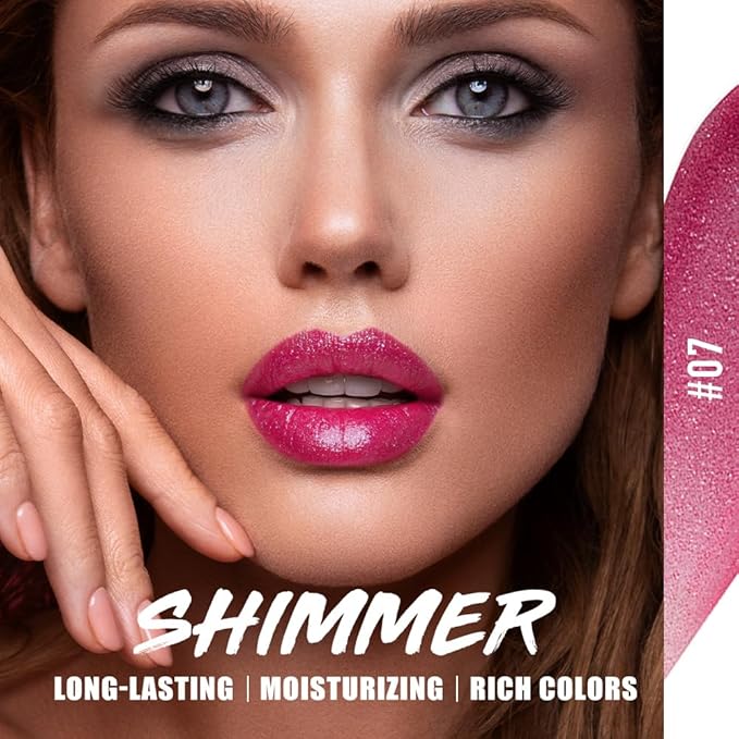 Jolilab 4Pcs Sparkling Lipstick Lip Gloss Long Lasting Waterproof Moisturizer Lip Balm Glitter Shimmer Metallic Lipstick, Diamond Shiny Bold Glow Goth Lipstick for Women Girls,Non-sticky(01+02+07+08