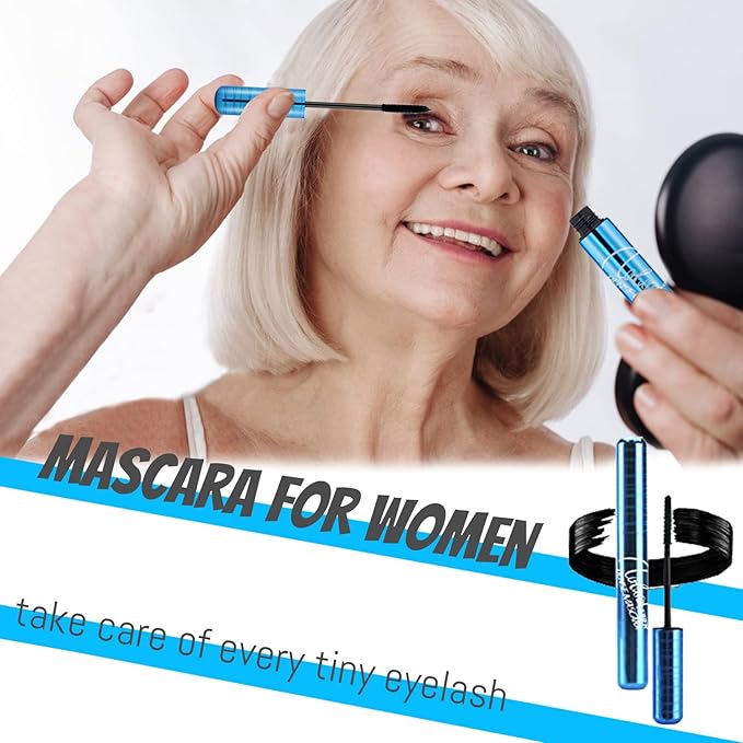 Mascara for Older Women 60 Plus, Mascara for Seniors with Thinning Lashes, Hypoallergenic Mascara Sensitive Eyes, Mascara Black Volume and Length, Black Mascara Waterproof Smudge Proof, Black (Black)