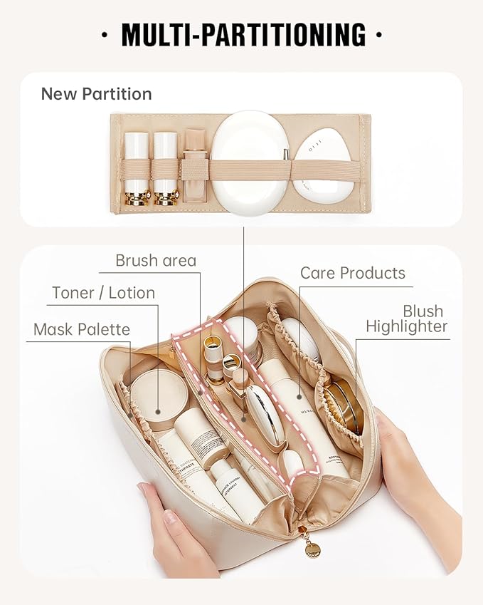 EACHY Travel Makeup Bag,Large Capacity Cosmetic Bags for Women,Waterproof Portable Pouch Open Flat Toiletry Bag Pattern Makeup Bag