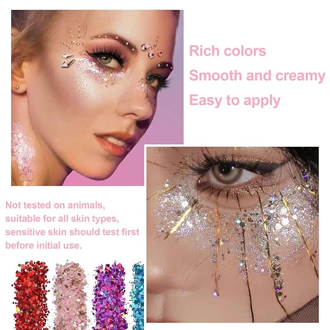 Glitter Eyeshadow Palette, 24 Colors Highly Pressed Pigmented Metallic Shimmer Sparkly Glitter Eyeshadow Makeup Pallet Palettes,Pink Blue Green Red Gold Purple Long Lasting Waterproof (24pcsC)