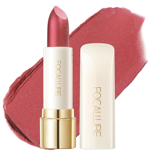 FOCALLURE Moisturizing Shiny Lipstick,Pearl Shimmery Finish,Hydrating Tinted Lip Balm with Creamy Texture,Long Lasting High Pigmented Lip Stain,One Bite