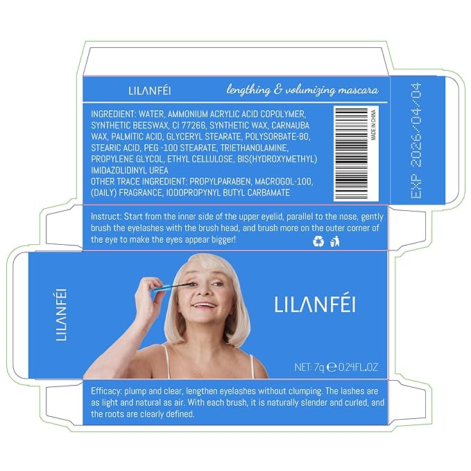 Mascara for Older Women 60 Plus, Mascara for Seniors with Thinning Lashes, Hypoallergenic Sensitive Eyes, Black Volume and Length, Waterproof Smudge Proof(1pc)