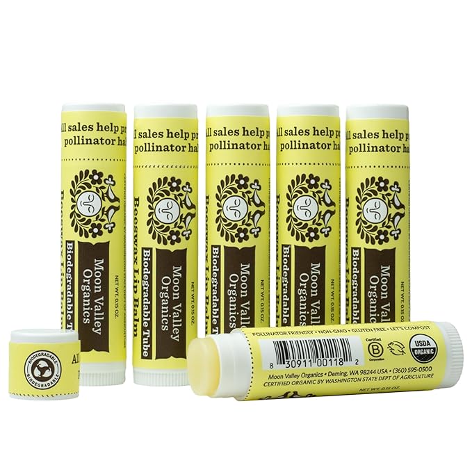 Moon Valley Organics Beeswax Lip Balm for Moisturizing Lips and Cuticles (VELVETY VANILLA, 6-Pack)
