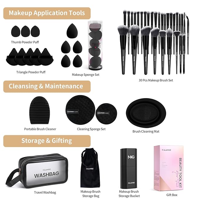 MAANGE Makeup Brush Set 51 PCS Professional Makeup Brushes for Foundation Powder Concealers Eye shadows Blending Blush Travel Make up Brush Kit (Black)