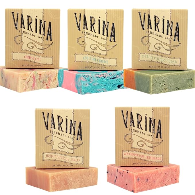Natural Carnival Variety Bar Soap - Gentle Cleansing for Sensitive Skin, Sweet and Vanilla - 5 Pack