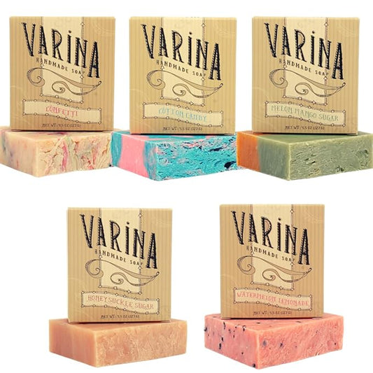 Natural Carnival Variety Bar Soap - Gentle Cleansing for Sensitive Skin, Sweet and Vanilla - 5 Pack