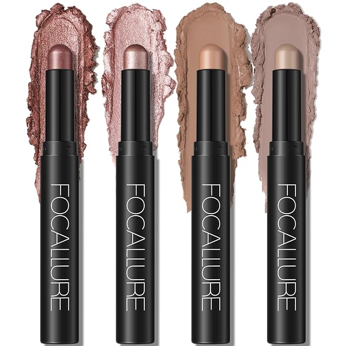 FOCALLURE 4PCS Cream Eyeshadow Stick Sets,Highlighter Eye Shadow Pencil with Crease-proof Formula,Long Lasting Waterproof Eyes Makeup,Desert Rose