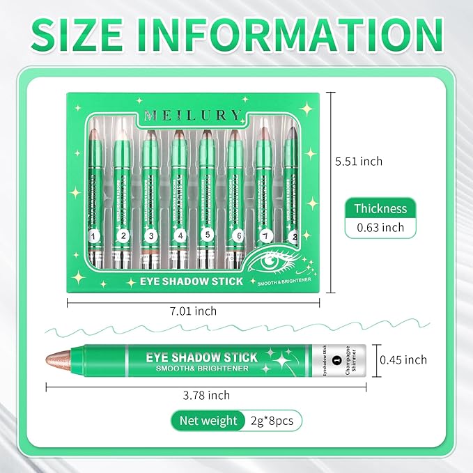 AWCCXMYM 8PCS Cream Eyeshadow Stick Set Smooth Brightener Shimmer Eye Shadow Sticks Long-Lasting Eyeshadow Pencil for Daily & Party Christmas Eye Makeup