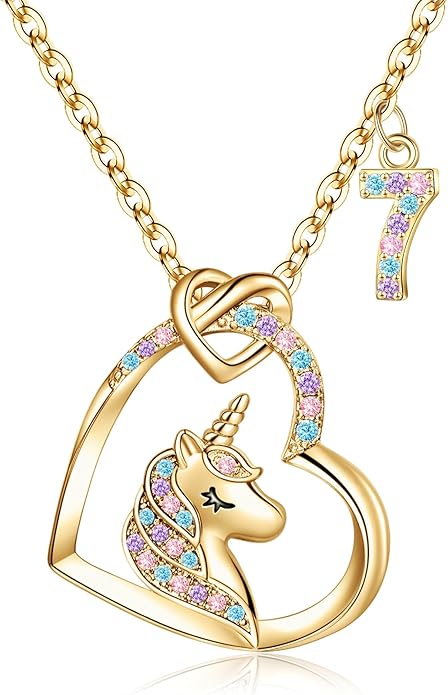 Hidepoo Birthday Unicorns Gifts for Girls - Unicorn Necklace Birthday Gift for 3-16 Year Old Girl Colorful CZ Heart Pendant Unicorn Necklace for Girls Gifts Jewelry