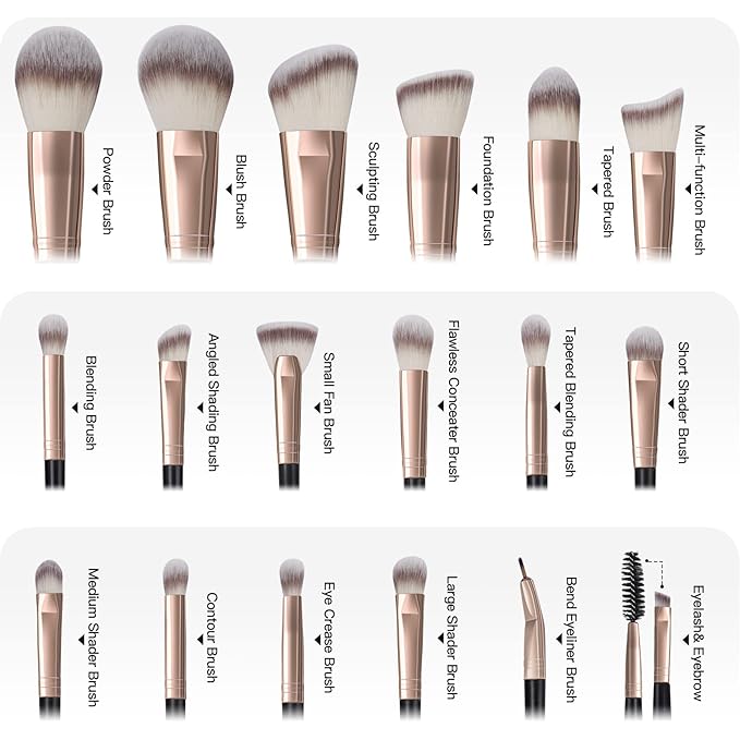 Makeup Brushes with Case, MAANGE 18 Pcs Professional Makeup Brush Set Premium Synthetic Face Kabuki Brush Kit Foundation Blush Powder Eyeshadow Brushes Set Christmas Gift（Coffee)