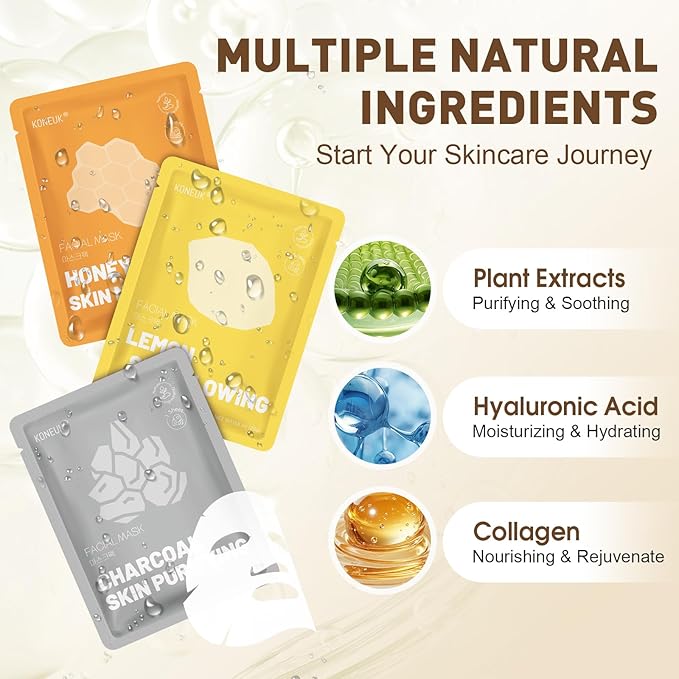 120 Pack Collagen Essence Sheet Face Masks Skincare, Moisturizing & Hydrating Face Mask for Skin Care, Bulk Face Masks for All Skin Types, Spa Party Gifts for Women (12 Types x 10 Pcs)