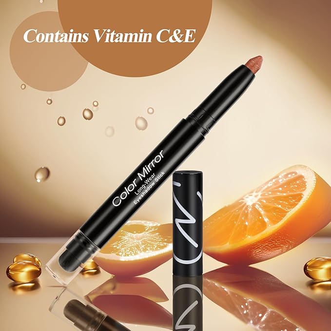 Cream Waterproof Hypoallergenic Eyeshadow Stick, long wear Metallic Glitter Matte Eye Shadow Pencil With Makeup Brush, Eye Brightener, 07 Copper Shimmer