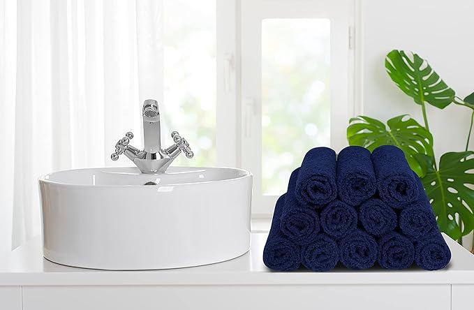 Softolle 100% Cotton Washcloths 60 Pack (12x12 Inches) Soft, Highly Absorbent Washcloth, Face Towels, Wash Cloths for Face, Ring Spun, Bulk Pack (Navy Blue)