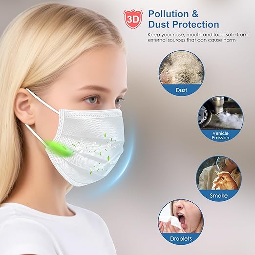 NNPCBT White Disposable Face Masks 100 Pack,3-Ply Breathable Mask For Adults,Great For Outdoors,Home, Office, School