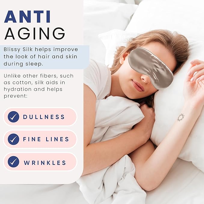 Blissy Silk Sleep Mask - Eye Sleeping Mask for Women & Men for Total Blackout - 100% Pure Mulberry Silk, 22 Momme 6a Fibers - Blindfold Sleep Mask Side Sleeper Eye Cover (Champagne)