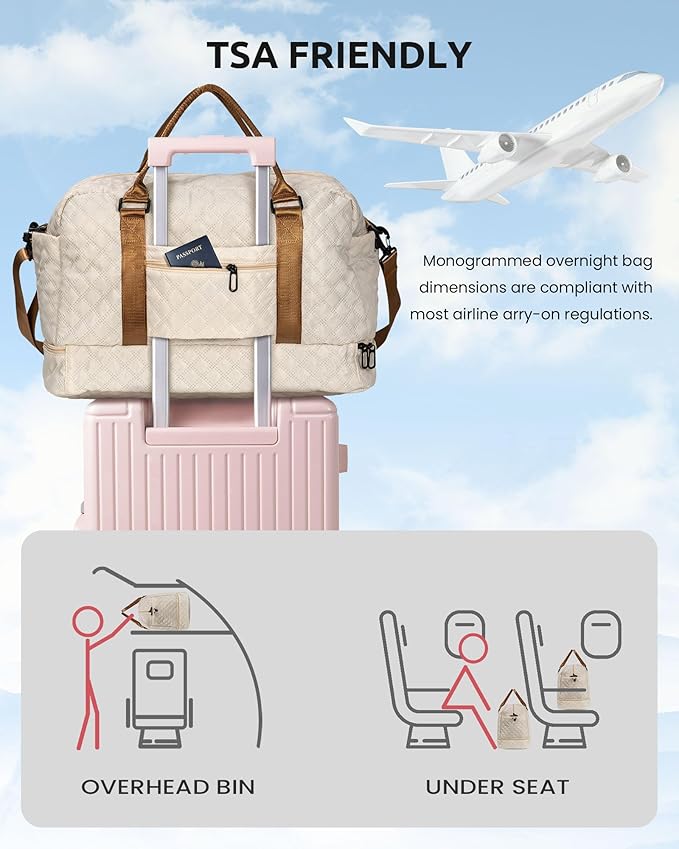 Gifts for Friends-Initial Duffle Bag with Shoe Compartment, Personalized Weekender Bag, Monogram Overnight Bag, Travel Bag with Makeup Bag，Birthday Gifts Bag for Daughter Sister (Letter I)