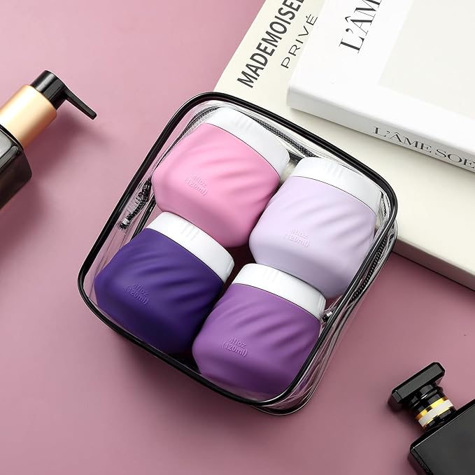 Gemice 4 OZ Travel Size Containers for Toiletries, 4-Pack Leak-Proof Silicone Slime Jars with Lids, BPA Free Small Round Cosmetic Slime Container for Lotion, Cream, Ointments, Travel Essentials