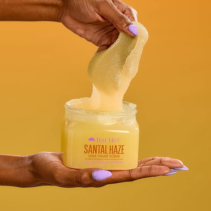 Tree Hut Santal Haze Shea Sugar Scrub, Exfoliating, Hydrating & Moisturizing Body Scrub with Shea Butter & Nourishing Essential Oils, Smooth & Soften Skin, 18 oz