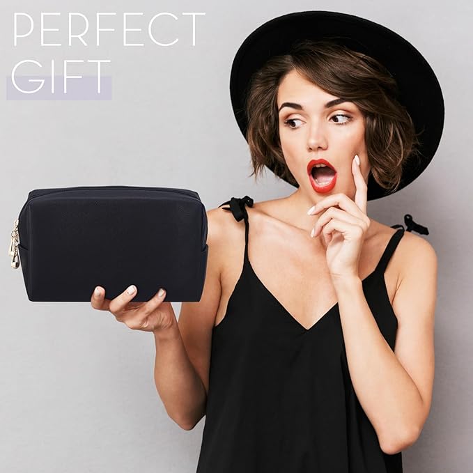 Kigeli 15 Pcs Aesthetic Makeup Bags PU Leather Cosmetic Pouches Waterproof Plain Toiletry Bags Makeup Pouches Bulk for Women Party Gift Travel Storage Organizer (Black)