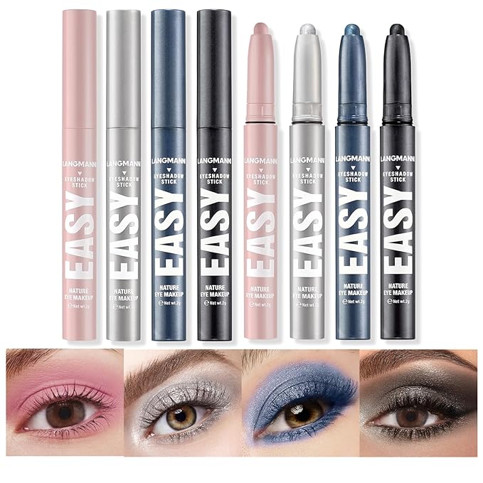 LANGMANNI Eyeshadow Stick,4 PCS Waterproof Multi-Color Eyeshadow Pen Set,Creamy Long-Lasting Eye Makeup Kit,Natural & Shimmer Shades Contour Stick,Gifts For Women (#1+7+22+23-4Colors)