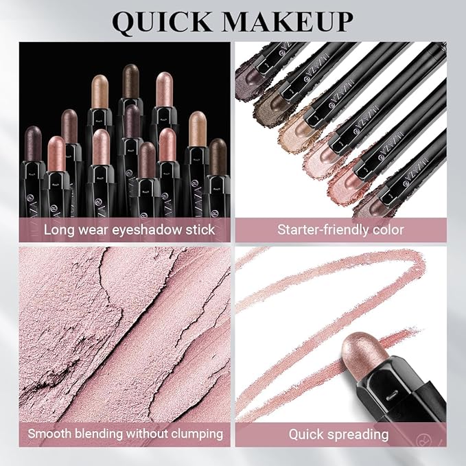 6PCS Eyeshadow Stick Makeup Sets, Waterproof Champagne Shadow Stick,Metallic And Matte Shimmer Eye Shadow Pencil,Pink Eye Brightener Stick Pencil Crayon, B06-Pink Ocean