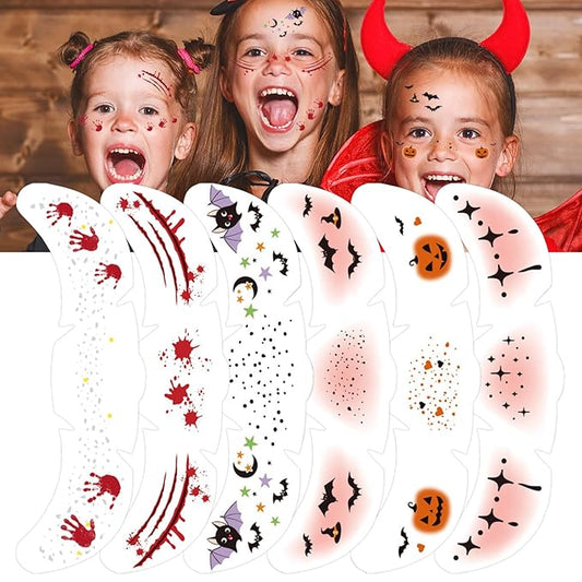 6Pcs Face Makeup Patches, Glitter Freckles Face Tattoo for Teenagers & Young Women, Sparkle Freckles Makeup Patches, Waterproof Face Glitter Freckles for Christmas (6PcsC Halloween)