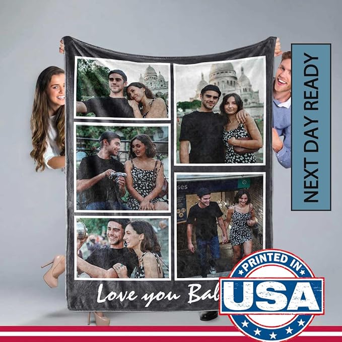DayOfShe Printed in USA-Ships Next Day, Customized Photo Blanket Gifts for Women Girlfriend, Personalized Blankets with Picture for Mens Gifts I Love You Gifts for Couples