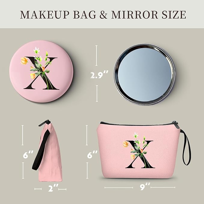 Happy Birthday Friendship Bridesmaid Team Gifts for Employees Women Mom Aunt Daughter Teenage Girl Personalized Make up Cosmetic Bag Travel with Mirror Mothers Day Christmas Graduation X