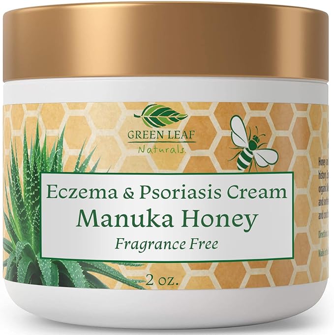 Manuka Honey Eczema Cream Moisturizing Lotion Fragrance Free For Psoriasis Relief - Itchy, Dry Skin Rash Ointment - Skin Soothing Moisturizer - Body & Face Cream - Kids & Adults 2oz