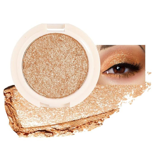 Eyeshadow Single Glitter, High-Pigment Monochrome Eye Shadow Pressed Powder, Everyday Velvety Silky Eye Makeup Looks, Professional Long-Lasting Waterproof Single Eyeshadow Palette, Champagne Gold 06