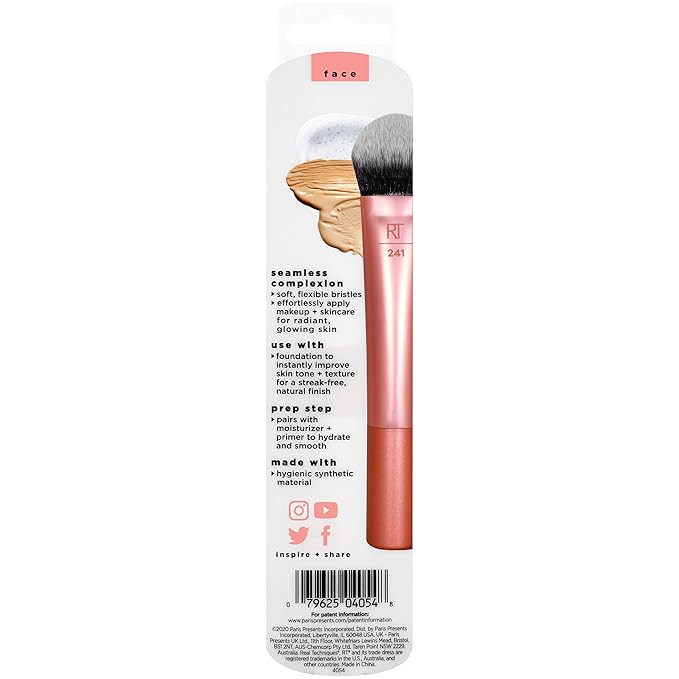 Real Techniques Seamless Complexion Makeup Brush, For Foundation, Primer, & Moisturizer, Multipurpose Foundation Brush Or Skincare Tool, Streak-Free, Buildable Coverage & Natural Finish, 1 Count