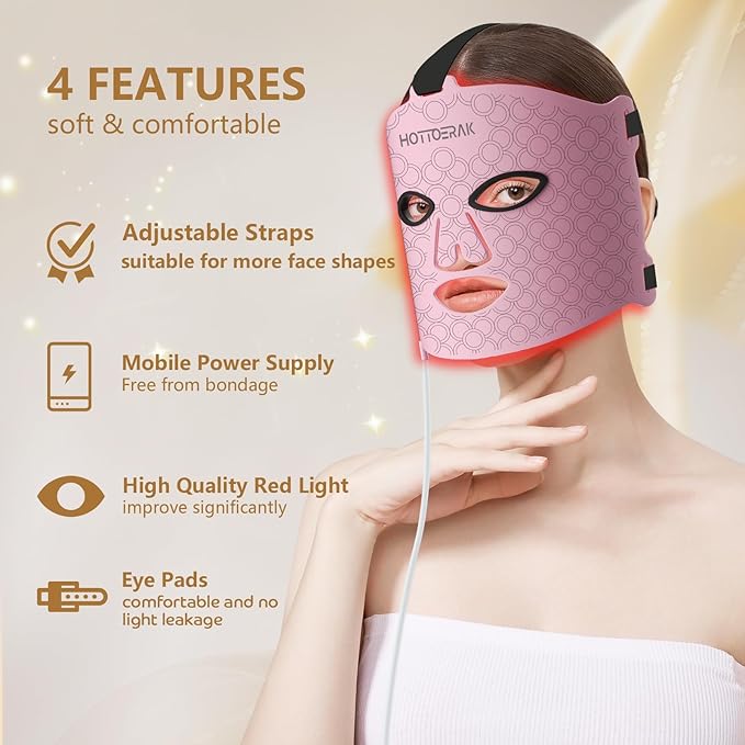 LED Face Mask, Portable Red Light Mask with Timing, Light Mask with 660nm Red Light & 850nm Near-Infrared at Home and Travel