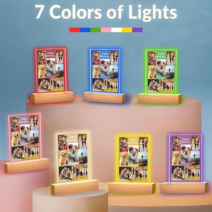 Personalized Christmas Birthday Gifts for Women, Custom Picture Frames with Photo, Customized Photo Frame with Night Light, Customizable Picture Frame, Personalized Photo Gifts for Her & Him