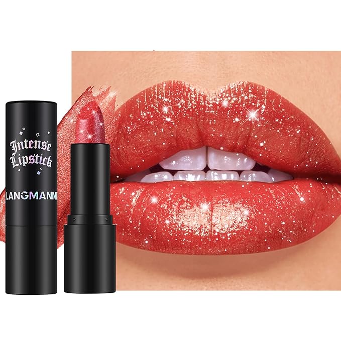 Jolilab Sparkling Lip Gloss, Long Lasting Waterproof Moisturizer Lip Balm Glitter Shimmer Metallic Lipstick, Diamond Shiny Bold Glow Goth Lipstick for Women Girls, Non-sticky (1, 03#)