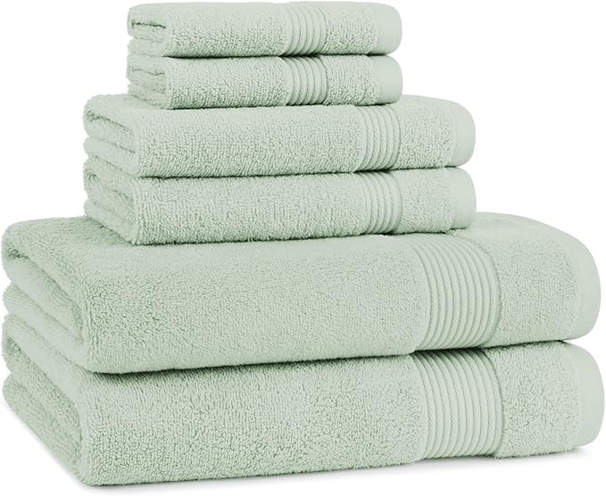 Arkwright Bath Towels Set of 6 - Super Soft 100% Cotton, 600 GSM Quick Dry & Absorbent, Luxury Bathroom Essentials with 2 Shower Towels, 2 Hand Towels and 2 Washcloths, Eucalyptus Green