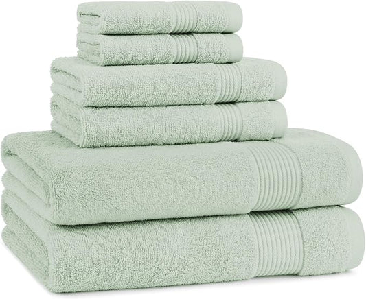 Arkwright Bath Towels Set of 6 - Super Soft 100% Cotton, 600 GSM Quick Dry & Absorbent, Luxury Bathroom Essentials with 2 Shower Towels, 2 Hand Towels and 2 Washcloths, Eucalyptus Green
