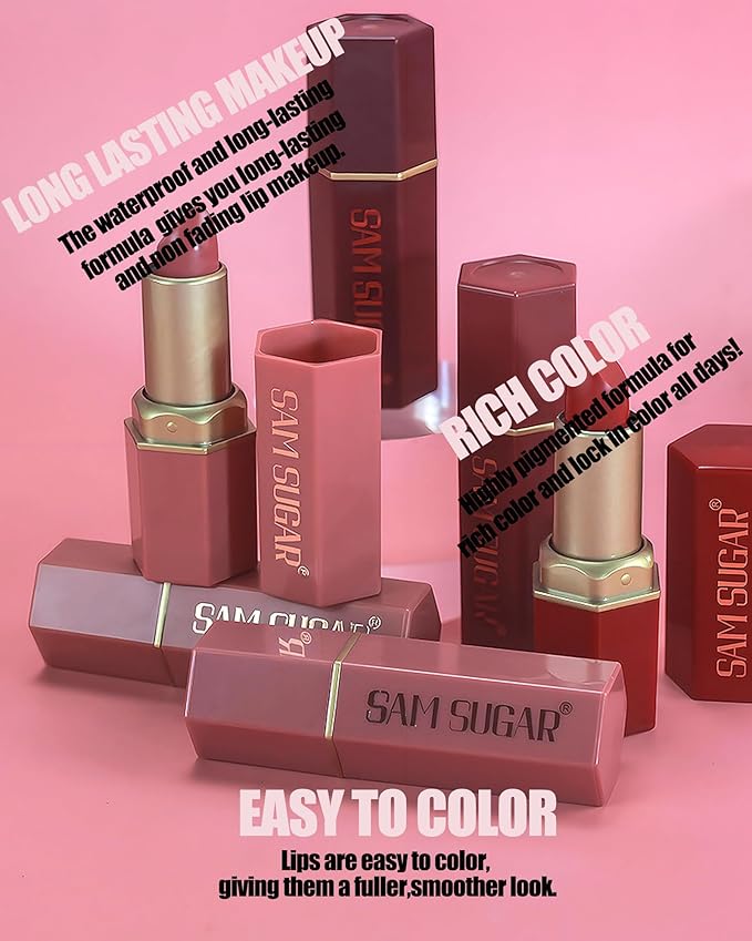 6 Pcs Glitter Lipstick Brown Nude Pink Purple Red Sets, Matte Shimmer Light to Dark for Women Long Lasting 24 Hours Lip Gloss, Sparkling Shiny Waterproof Lip Stick Color Lip Stain labiales Makeup Gift