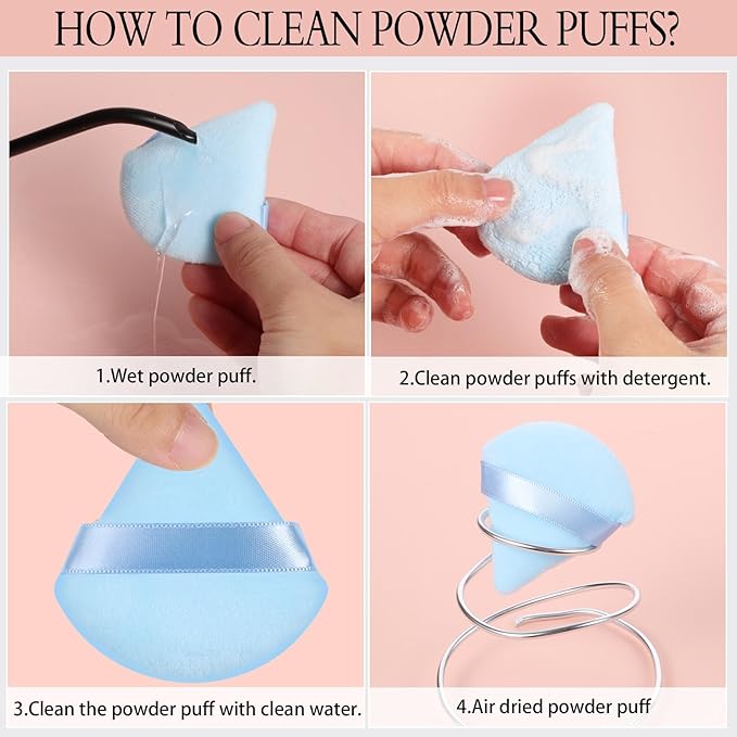 Pimoys 6 Pieces Powder Puff Triangle Makeup Puffs for Face Powder Setting Powder Cosmetic Foundation Blending Sponge Beauty Makeup Tool, Black and Blue