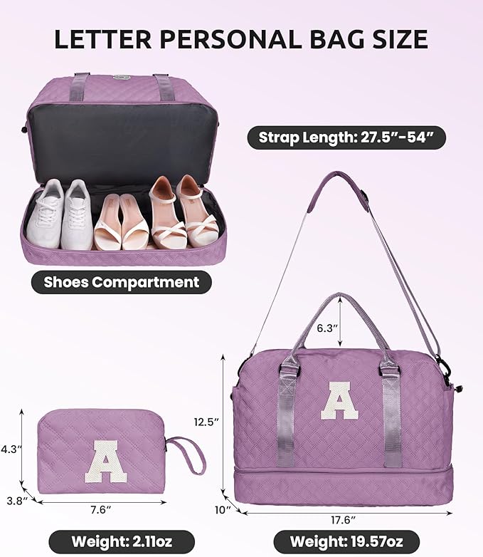 Unique Gifts for Her-Overnight Bags for Women, Personalized Weekender Bag, Monogram Travel Bag for Women with Trolley Sleeve & Wet Pocket, Letter Travel Bag with Makeup Bag (Letter D)