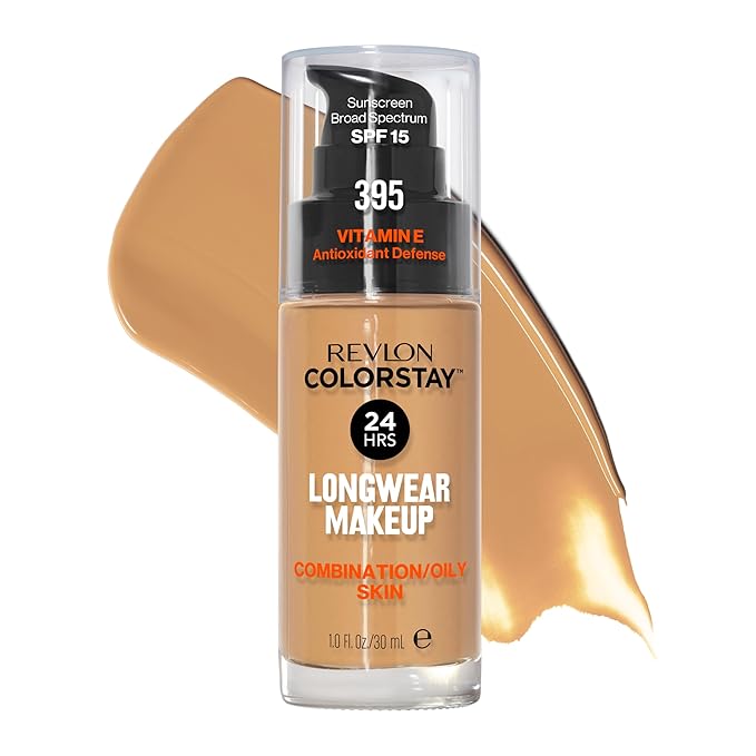 Revlon Liquid Foundation, ColorStay Face Makeup for Combination & Oily Skin, SPF 15, Medium-Full Coverage with Matte Finish, Deep Honey (395), 1.0 oz