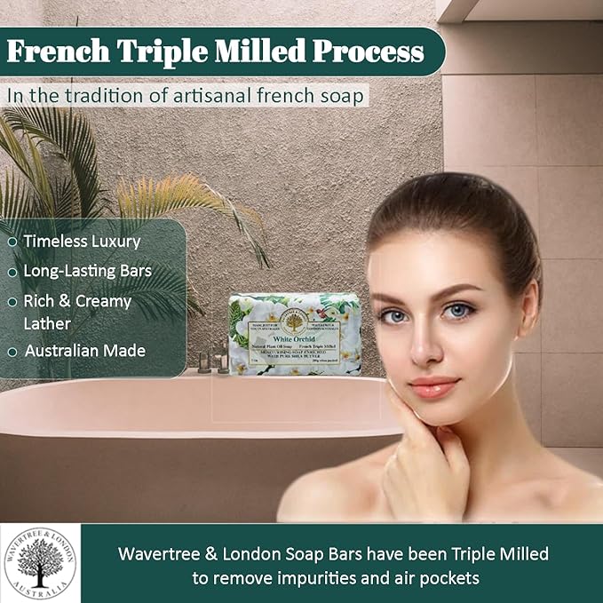 Wavertree & London White Orchid Scented Natural Soap (2 Bars), 7oz Moisturizing French Triple Milled Soap Bars enriched with shea butter - Pure Plant Based Bath & Body Bars for All Skin Types