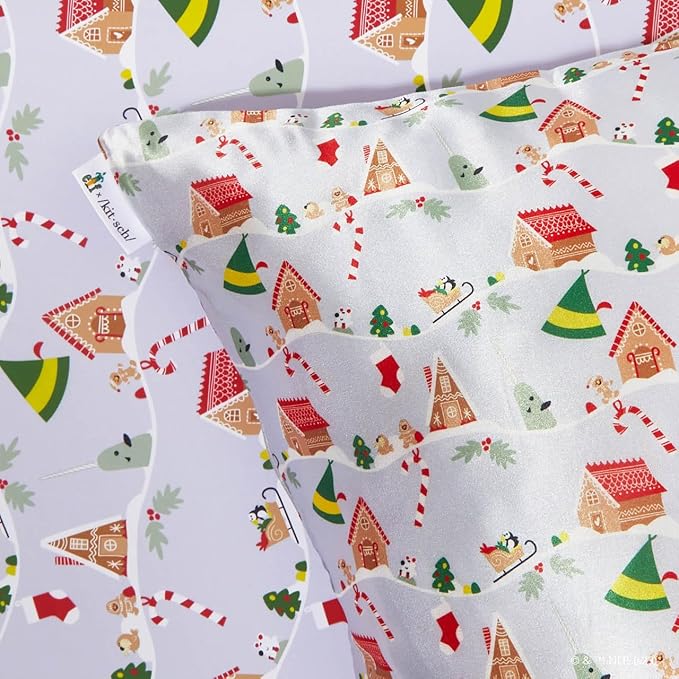 Kitsch x Elf Periwinkle Christmas Satin Pillowcase, Softer Than Silk Pillow Cases King, Cooling Pillow Covers, Satin Pillowcase with Zipper for Hair, Skin & Quality Sleep, Wrinkle-Free, Smooth, 19x36