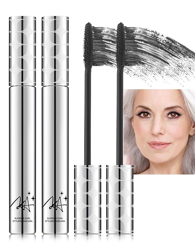 Mascara for Older Women 60 Plus -2Pcs Black Mascara Volume and Length for Mature Women with Thinning Lashes, Prime Máscara Waterproof Long Lasting Volumizing, Hypoallergenic Máscara for Sensitive Eyes